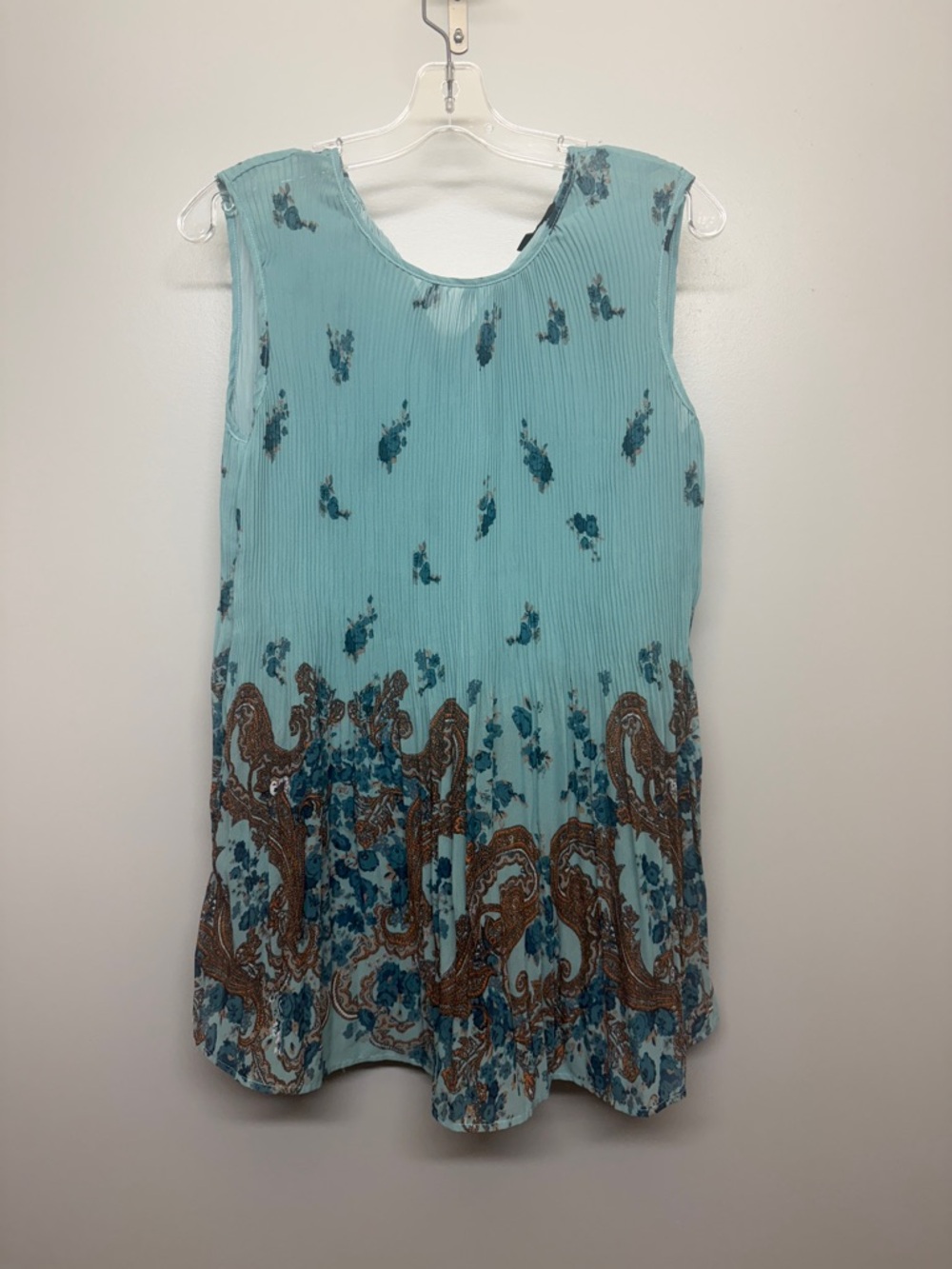 Suzanne Betro Teal Pleated Floral Top